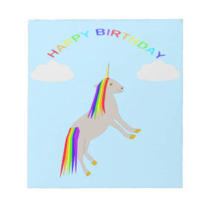 Fantasy Birthday Unicorn Regenbogen und Wolken Notizblock