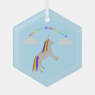 Fantasy Birthday Unicorn Regenbogen und Wolken Ornament Aus Glas