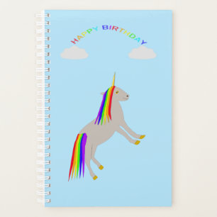 Fantasy Birthday Unicorn Regenbogen und Wolken Planer