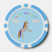 Fantasy Birthday Unicorn Regenbogen und Wolken Pokerchips (Vorderseite)