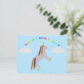 Fantasy Birthday Unicorn Regenbogen und Wolken Postkarte (Stehend Vorderseite)