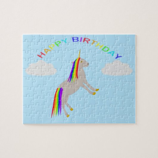 Fantasy Birthday Unicorn Regenbogen und Wolken Puzzle (Horizontal)