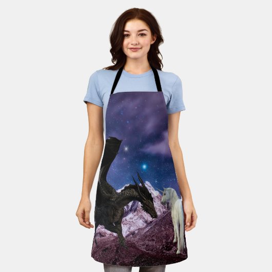 Fantasy Black Dragon trifft Unicorn Schürze (Getragen)