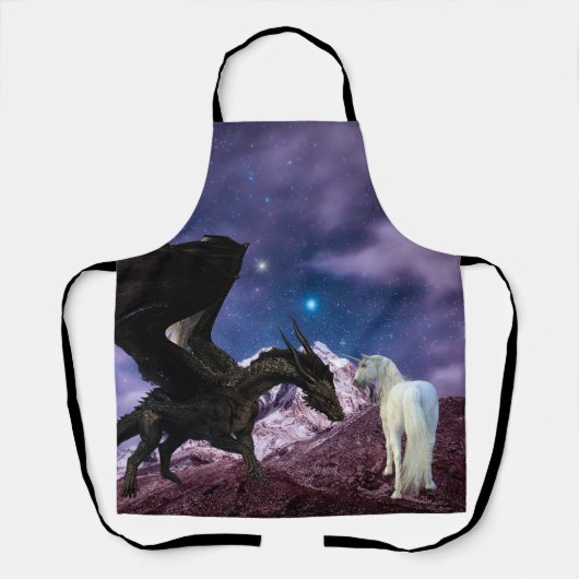 Fantasy Black Dragon trifft Unicorn Schürze (Vorderseite)