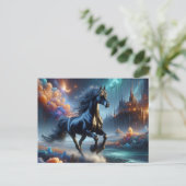 Fantasy Black Half Arabian Pferd Postkarte (Stehend Vorderseite)