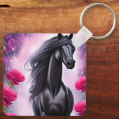 Fantasy Black Stallion und Pink Floral Graphic Schlüsselanhänger (Rückseite)