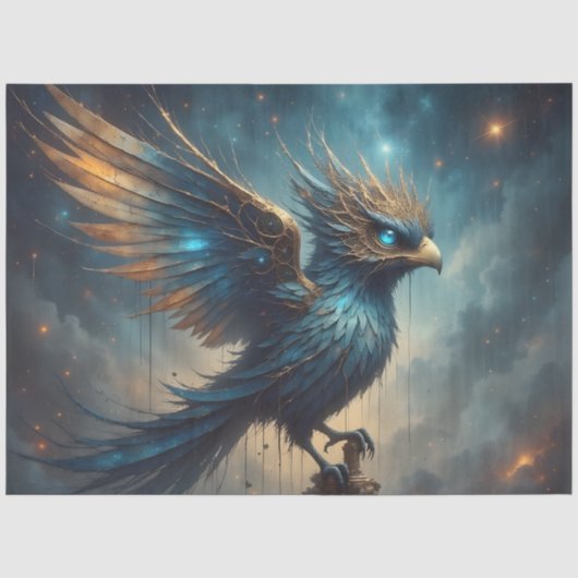 Fantasy-Blauer-Phönix-Vogel-Decoupage-Papier Seidenpapier (Vorderseite)