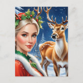 Fantasy blond Frau und Hirsche Weihnachten Postkarte (Vorderseite)