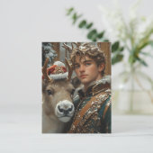 Fantasy Blond Mann und Rentiere Weihnachten Postkarte (Stehend Vorderseite)