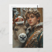 Fantasy Blond Mann und Rentiere Weihnachten Postkarte (Vorne/Hinten)