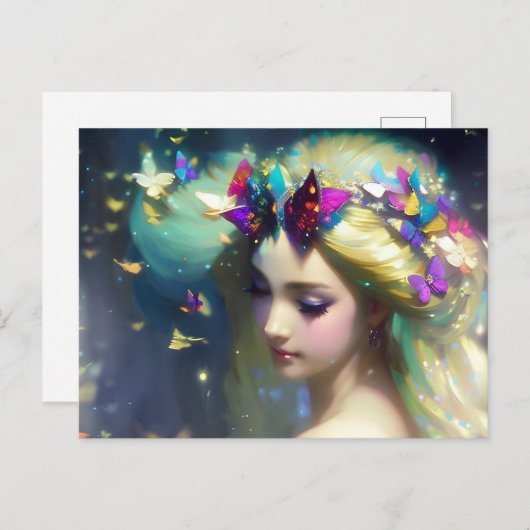 Fantasy Blond Woman und Schmetterlinge Postkarte (Vorne/Hinten)