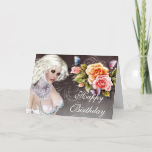 Fantasy Blonde mit Rose Geburtstagskarte 1 Karte