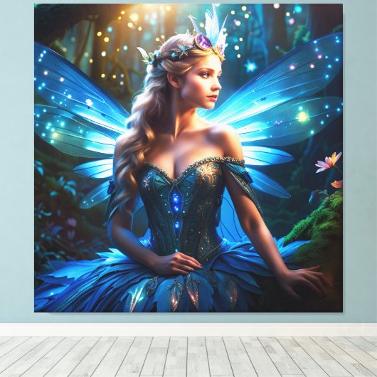 Fantasy Blue Dragonfly Faicess Prinzessin Leinwanddruck (Insitu (Holzboden))