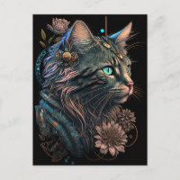 Fantasy blue eye cat mit Blume AI art