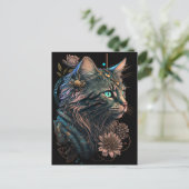 Fantasy blue eye cat mit Blume AI art Postkarte (Stehend Vorderseite)