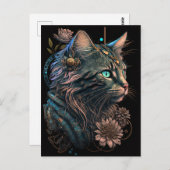 Fantasy blue eye cat mit Blume AI art Postkarte (Vorne/Hinten)