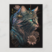 Fantasy blue eye cat mit Blume AI art Postkarte (Vorderseite)