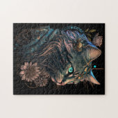 Fantasy blue eye cat mit Blume AI art Puzzle (Horizontal)