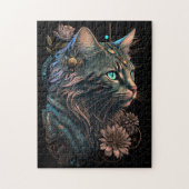 Fantasy blue eye cat mit Blume AI art Puzzle (Vertikal)