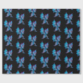 Fantasy Blue Fire Dragon Black Geschenkpapier (Flach)