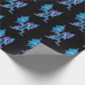 Fantasy Blue Fire Dragon Black Geschenkpapier (Ecke)
