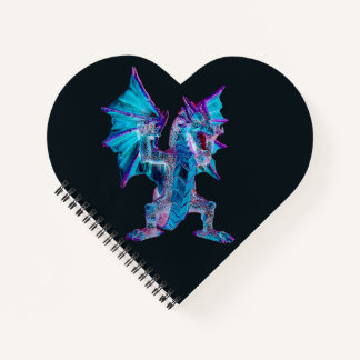 Fantasy Blue Fire Dragon Herz Notizblock