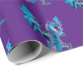 Fantasy Blue Fire Dragon Lila Geschenkpapier (Rolleneckpunkt)