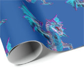 Fantasy Blue Fire Dragon Navy Blue Geschenkpapier (Rolleneckpunkt)