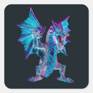 Fantasy Blue Fire Dragon Quadratischer Aufkleber