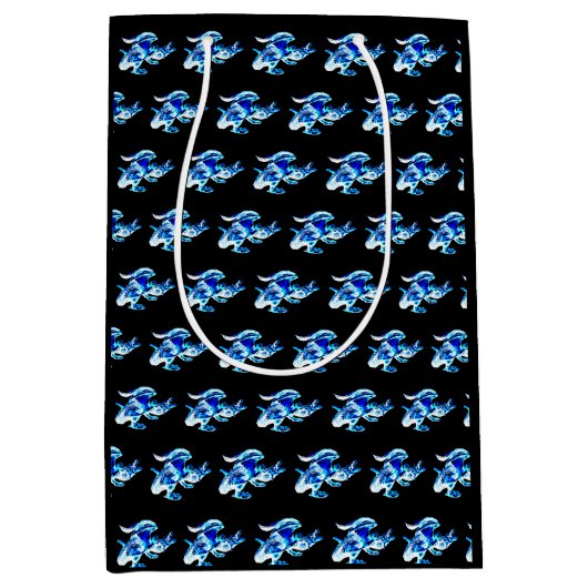Fantasy Blue Frost Dragon Black Mittlere Geschenktüte (Vorderseite)