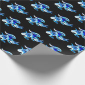 Fantasy Blue Frost Dragon Wrapping Paper Black Geschenkpapier (Ecke)