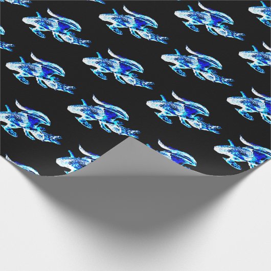 Fantasy Blue Frost Dragon Wrapping Paper Black Geschenkpapier (Ecke)