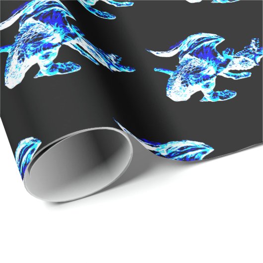 Fantasy Blue Frost Dragon Wrapping Paper Black Geschenkpapier (Rolleneckpunkt)