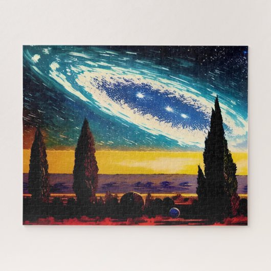 Fantasy Blue Galaxy über gelben Himmelsgemälde Puzzle (Horizontal)