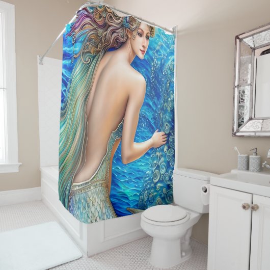 Fantasy Blue Mermaid Ocean Waves Art Duschvorhang (Beispiel)