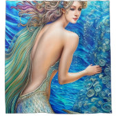 Fantasy Blue Mermaid Ocean Waves Art Duschvorhang (Vorderseite)