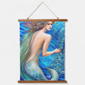Fantasy Blue Mermaid Ocean Waves Art Wandteppich Mit Holzrahmen (Vorderseite)