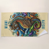 FANTASY BLUE & TAN STEAMPUNK SEEPFERD STRANDTUCH (Vorderseite)