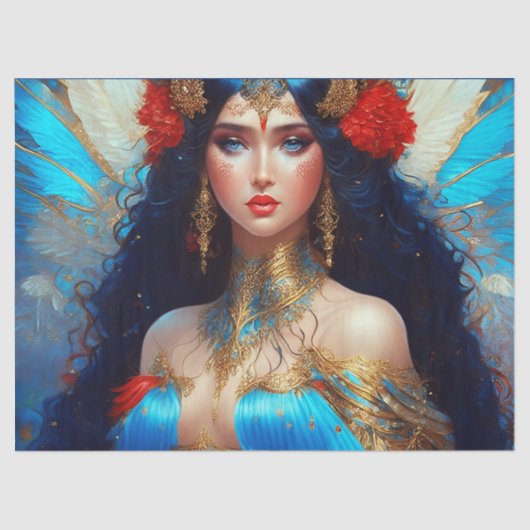 Fantasy Blue Water Fairy Meerjungfrau Dekoupage Seidenpapier (Vorderseite)