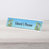 Fantasy Blue White Seepferds Green Seaweed Blues Schreibtischnamensplakette (Vorderseite )