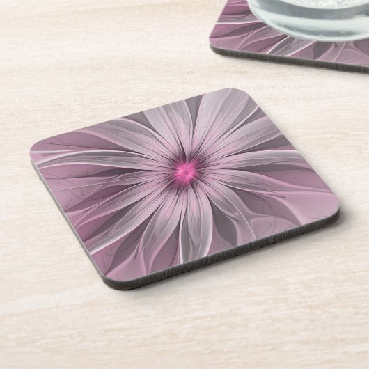 Fantasy Blume Abstrakt Plum Flora Fraktal Kunst Getränkeuntersetzer (Linke Seite)