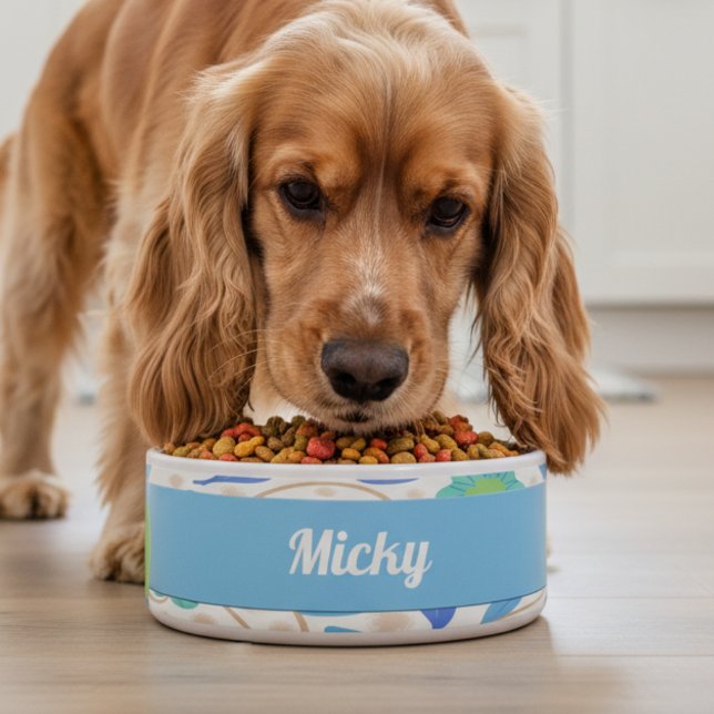 Fantasy Blume Blue Green Keramik Pet Bowl Napf (The soft pastel colors blends with any surrounds and give that fresh clean look.)