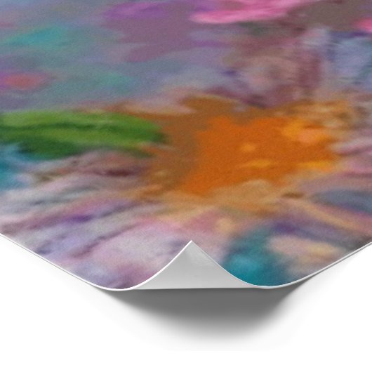 Fantasy-Blume in Rosa und Türkis gemalt Poster (Ecke)