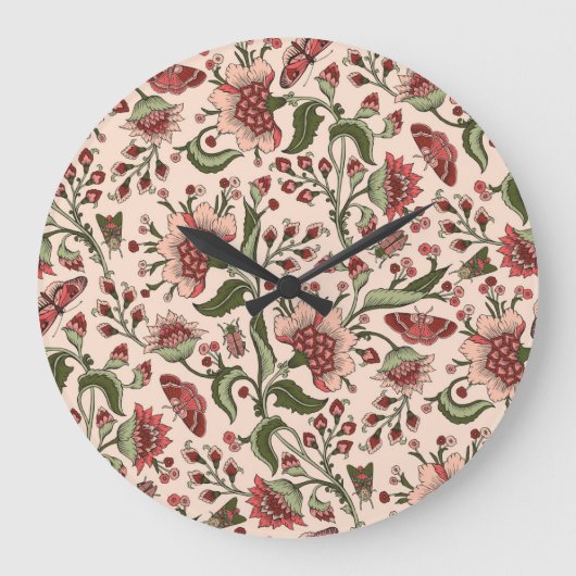 Fantasy Blume Paisley Hand Drawn Große Wanduhr (Vorderseite)