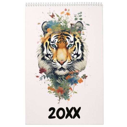 Fantasy Blüten Wildtiere Aquarell neues Jahr Kalender (Titelbild)