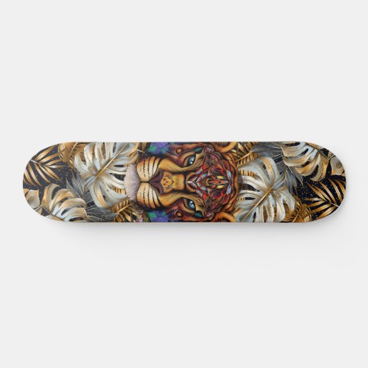 Fantasy Boho Jungle Tiger Head Mixed Media Skateboard (Horizontal)