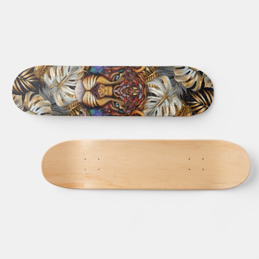 Fantasy Boho Jungle Tiger Head Mixed Media Skateboard (Horizontal)