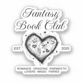 Fantasy Book Club Typografie & Heart Doodle Sketch Aufkleber