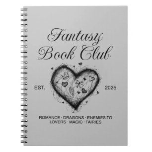 Fantasy Book Club Typografie & Heart Doodle Sketch Notizblock