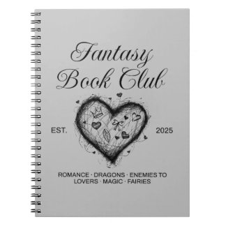 Fantasy Book Club Typografie & Heart Doodle Sketch Notizblock